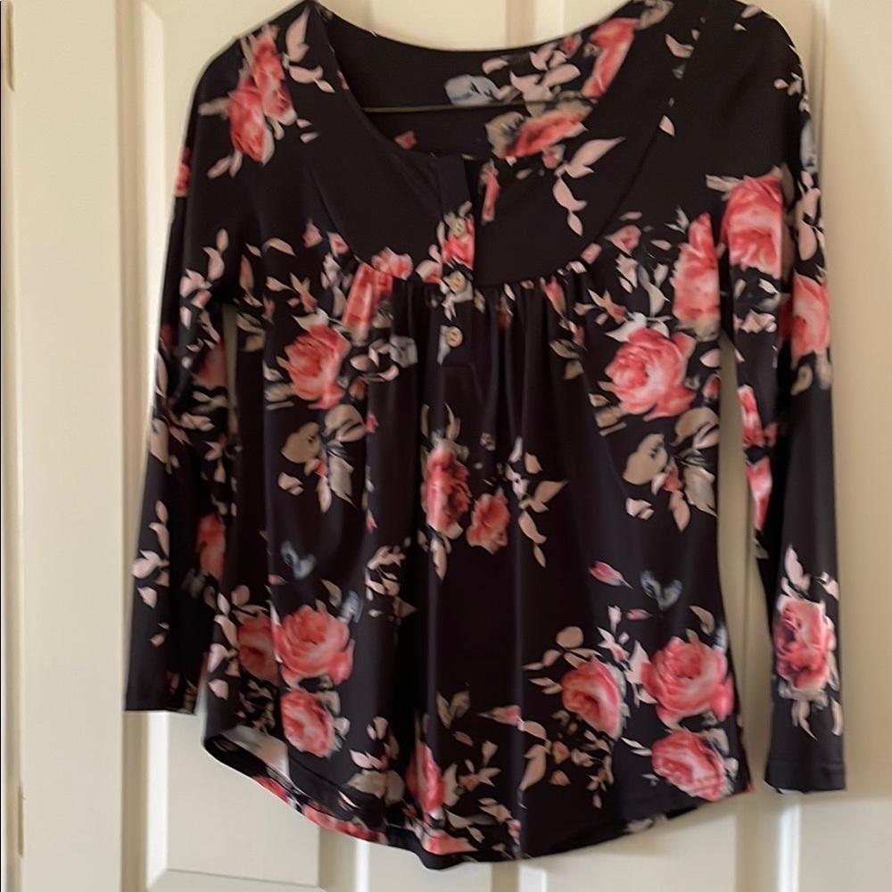 Floral Black and Pink Women's Top